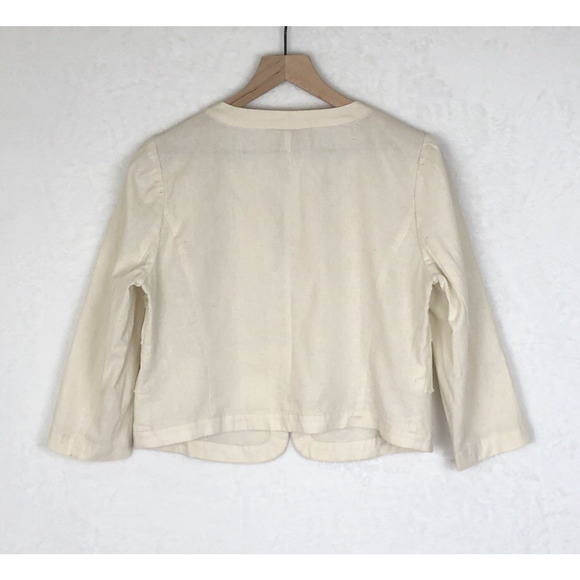 NWT ANN TAYLOR LOFT Linen Cotton Cropped Ruffle Open Jacket Sz 8 Ivory Raw Edge - Picture 2 of 10